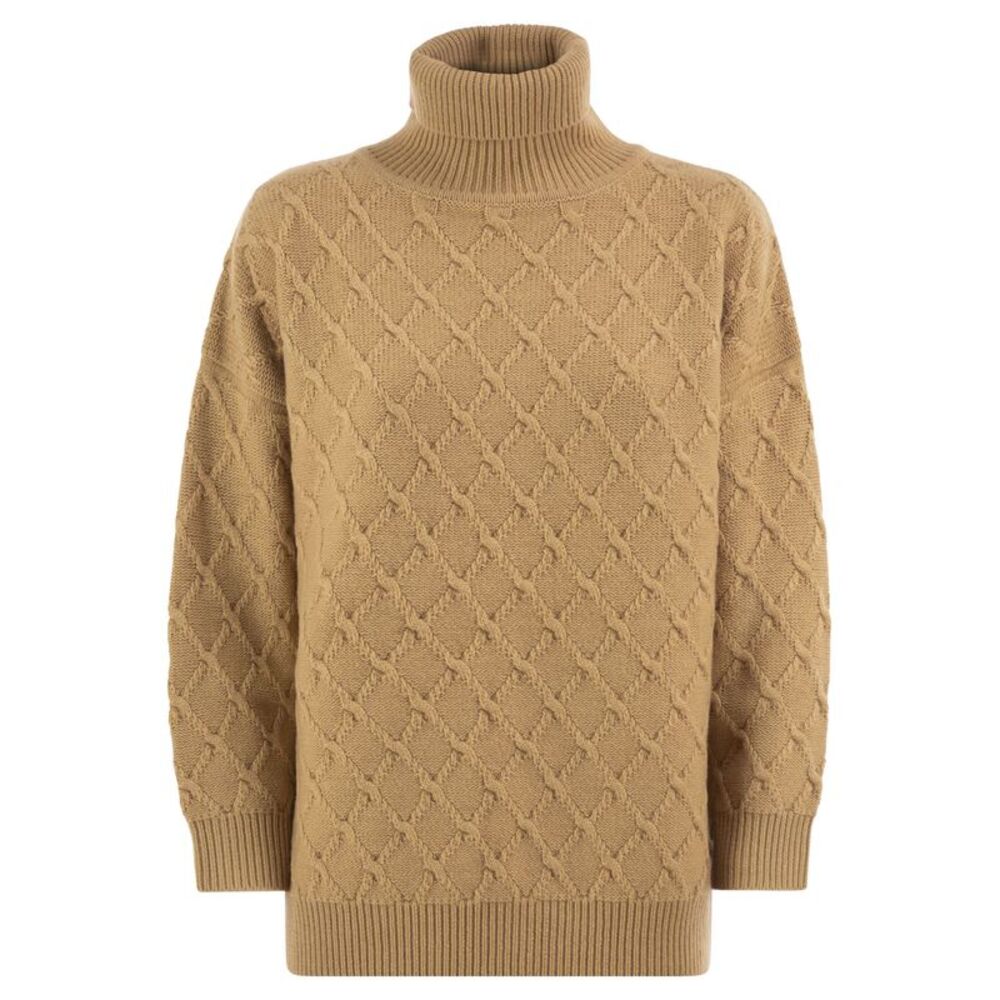 Max Mara Women Mxmbambola - Wool And Cashmere Roll-Neck Jumper With Diamond Knit